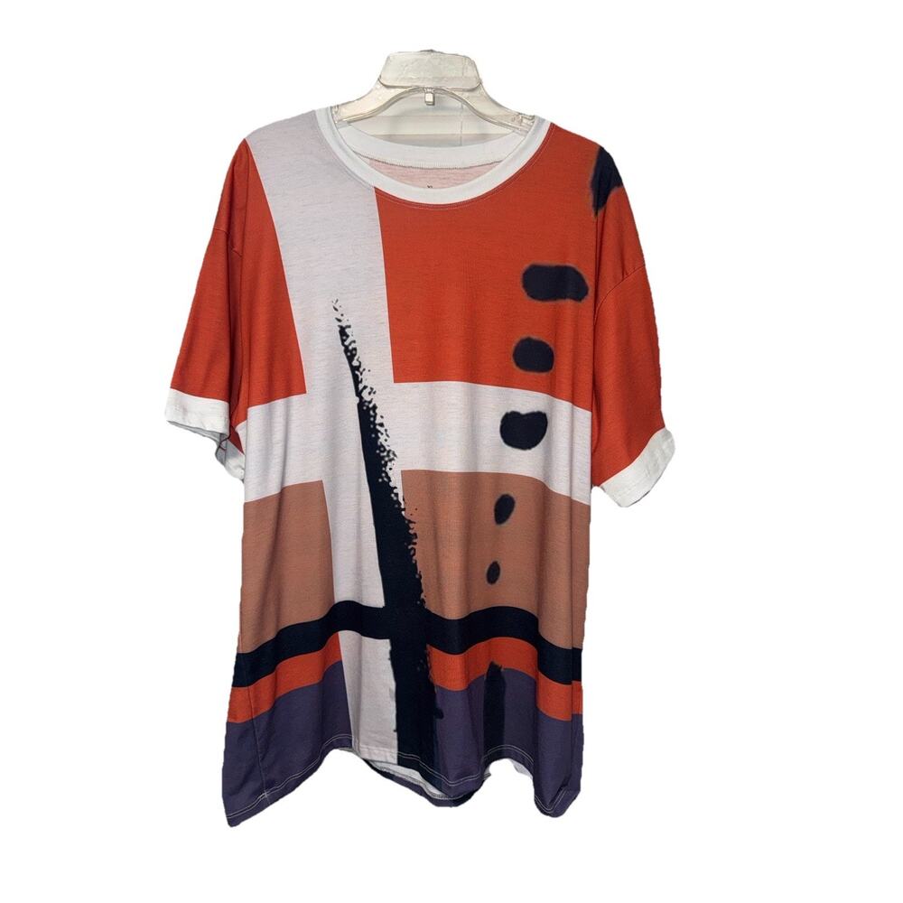 Men’s XL Abstract Graphic T-Shirt Red Colorblock Short Sleeve Casual Polyester